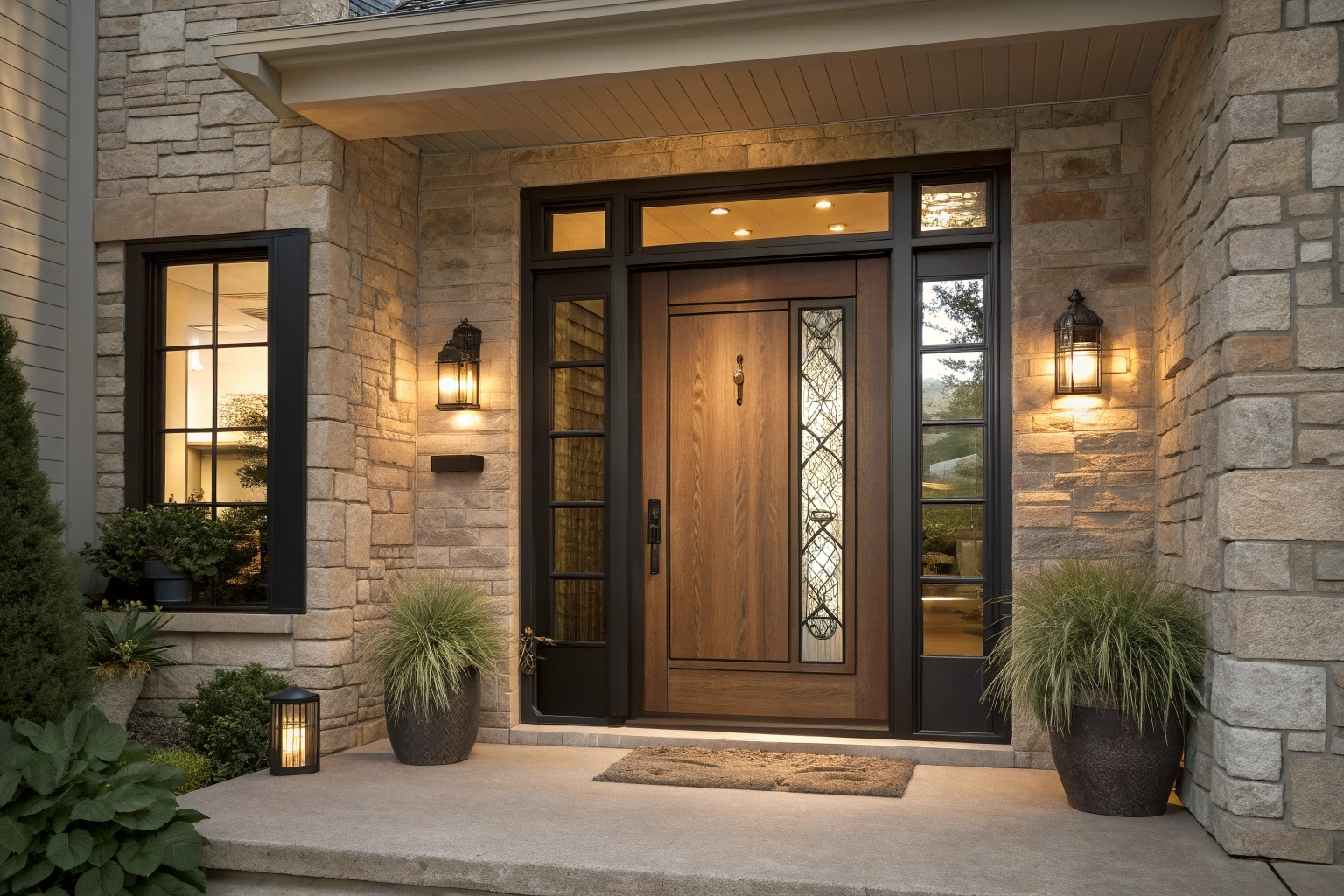 Modern residential entrance door in an architectural home setting