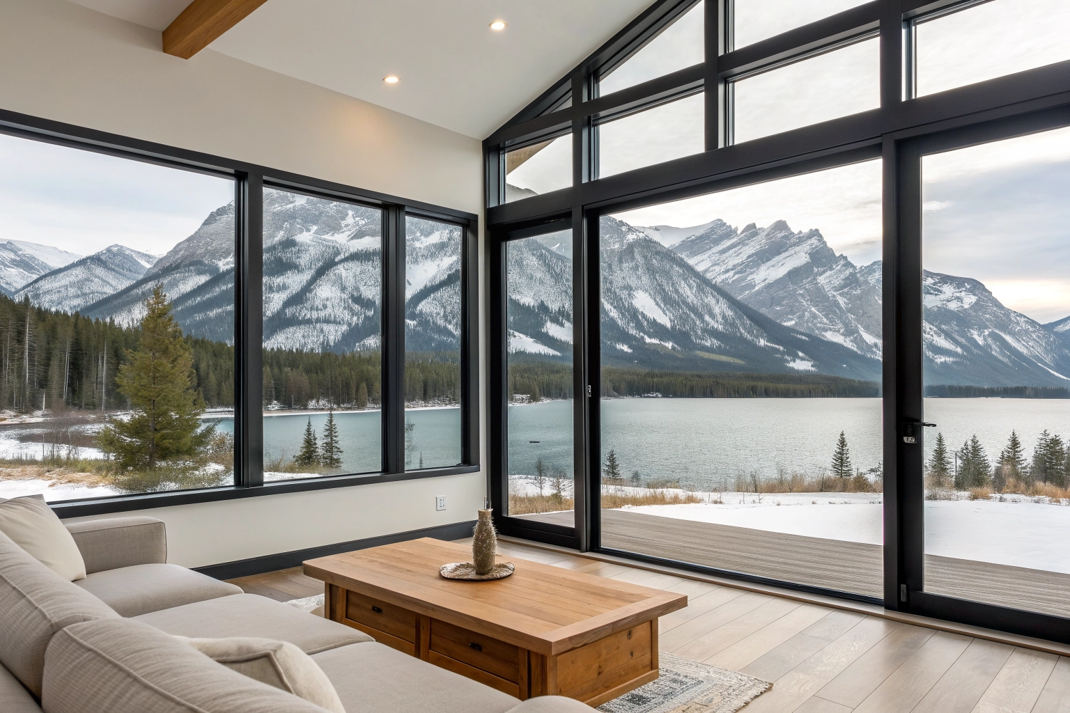 Modern black-framed double hung residential windows